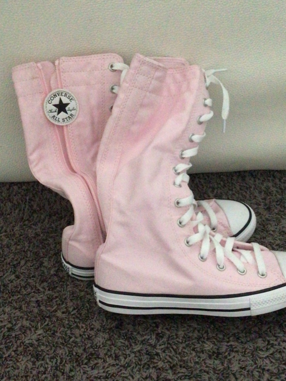 Converse High-Top Lace-Up Boots in Pale Pink